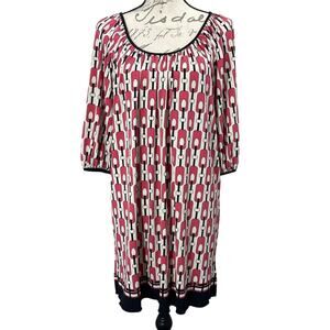 Vintage Y2K Max Studio Speciality Boho Chain Print Tunic Dress Casual 3/4 Sleeve